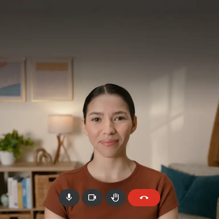 Animatie van iemand die een videogesprek voert met heldere video van hoge kwaliteit, waarbij de HD-camera op de Chromebook Plus wordt uitgelicht.