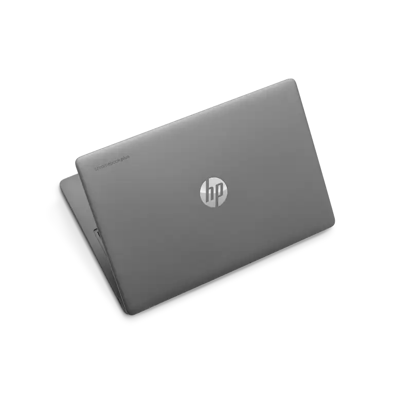 HP Chromebook 15,6 inch apparaat bijna gesloten, bovenaanzicht.